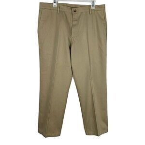 Casual Mens Khaki Pants 36/29 Tan 100% Cotton Flat Front Straight Leg Unbranded
